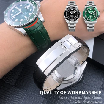 20mm Curved End Quality Genuine Leather Role Watch Band Suitable for Rolex Submariner GMT Hulk Green Cowhide Strap Wristband