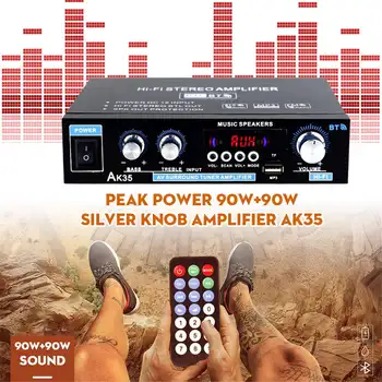 5.0 bluetooth 2Channel 90W*2 Audio Power HiFi Amplifier Amp Speaker FM USB Mini Digital Amplifier Stereo Remote Control 110-240V