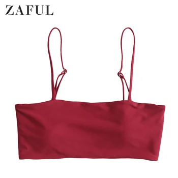 

ZAFUL Red Wine Boning Side Plain Cami Bikini Top For Women Wire Free Solid Swimwear Top Summer Beach Bathing Suit Tops