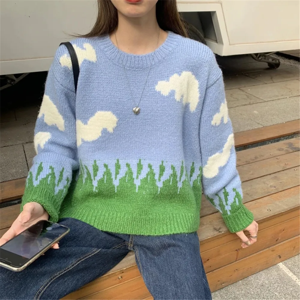 Женский Теплый свитер с длинным рукавом повседневный вязаный пуловер свободного