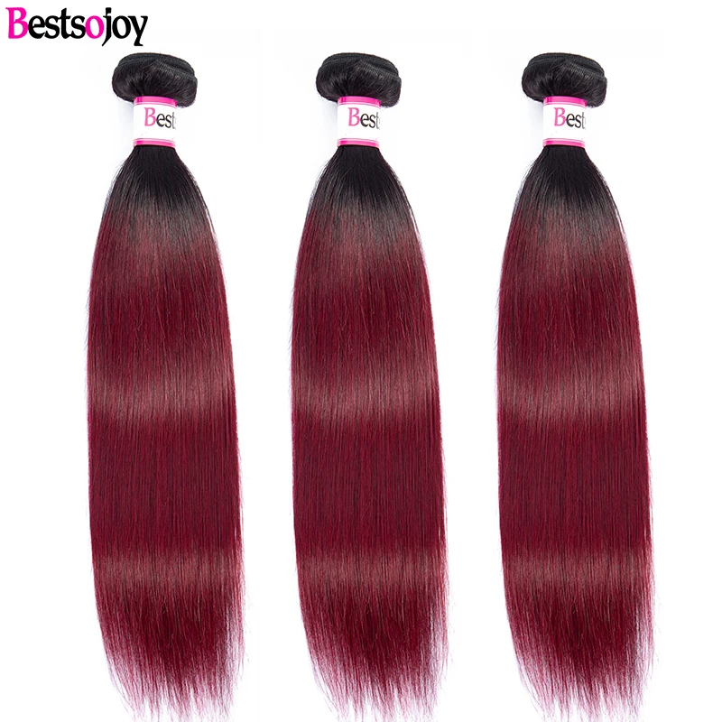 

Bestsojoy 3Pcs Brazilian Straight Hair Weave Bundles 8"-26" Remy Human Hair 1B/99j Ombre Hair Bundles Extension Deal