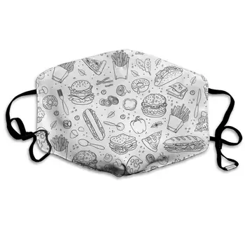 Black White Fast Food Pattern Washable Reusable Mask, Cotton Anti Dust Half Face Mouth Mask For Kids Teens Men Women With 
Black White Fast Food Pattern Washable Reusable Mask, Cotton Anti Dust Half Face Mouth Mask For Kids Teens Men Women With