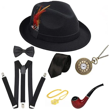 Mens 1920s 20s Gangster Set Hat Braces Tie Vintage Pocket Watch Costume Pipe Necklace Gatsby Costume Accessories
Mens 1920s 20s Gangster Set Hat Braces Tie Vintage Pocket Watch Costume Pipe Necklace Gatsby Costume Accessories