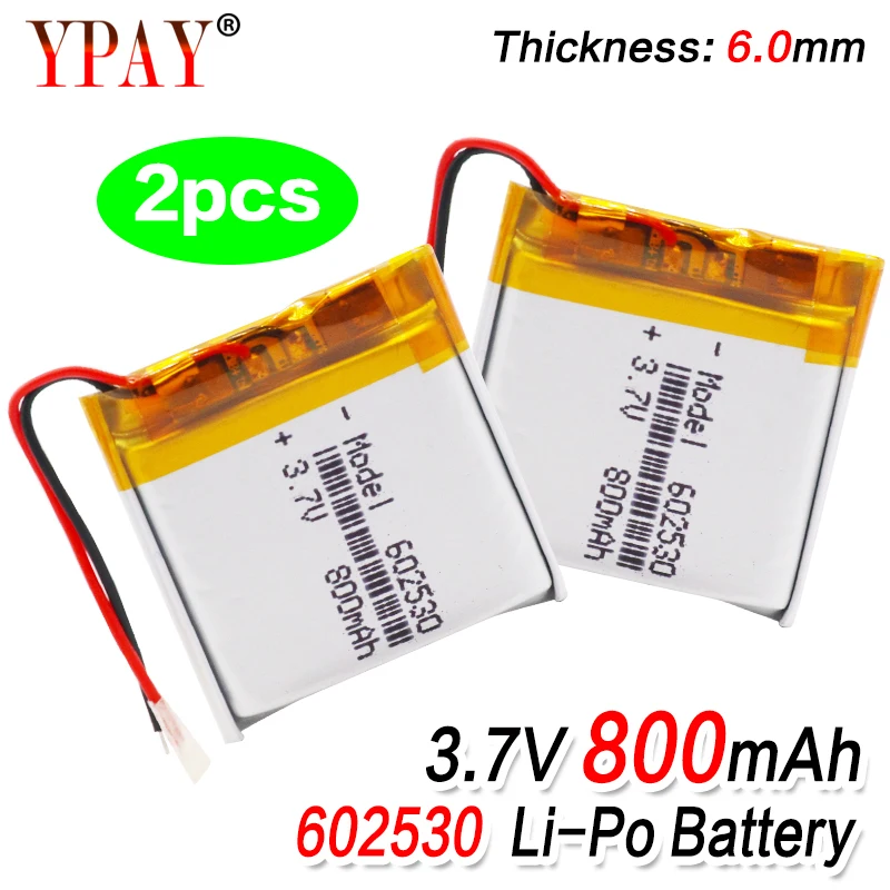 2pcs Lithium Ion Polymer 602530 Battery 3.7v 800mAh For MP4 MP5 GPS PSP Smart Watch Driving Recorder | Электроника