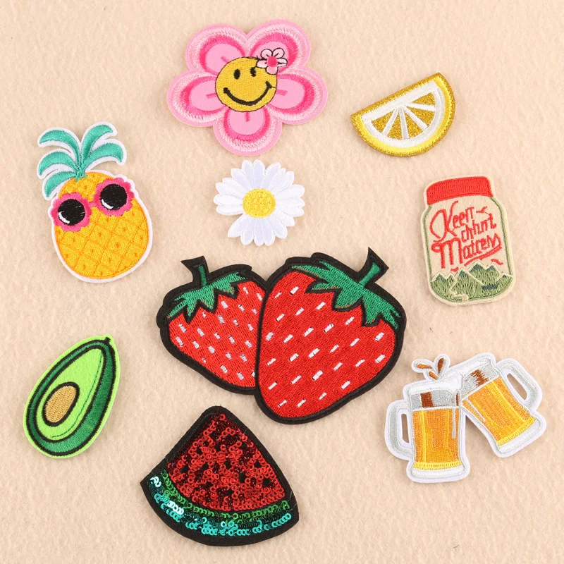 

Pineapple, beer food Patches for Clothing Iron on Embroidered Sew Applique Patch Fabric Badge Garment DIY Apparel Accessories