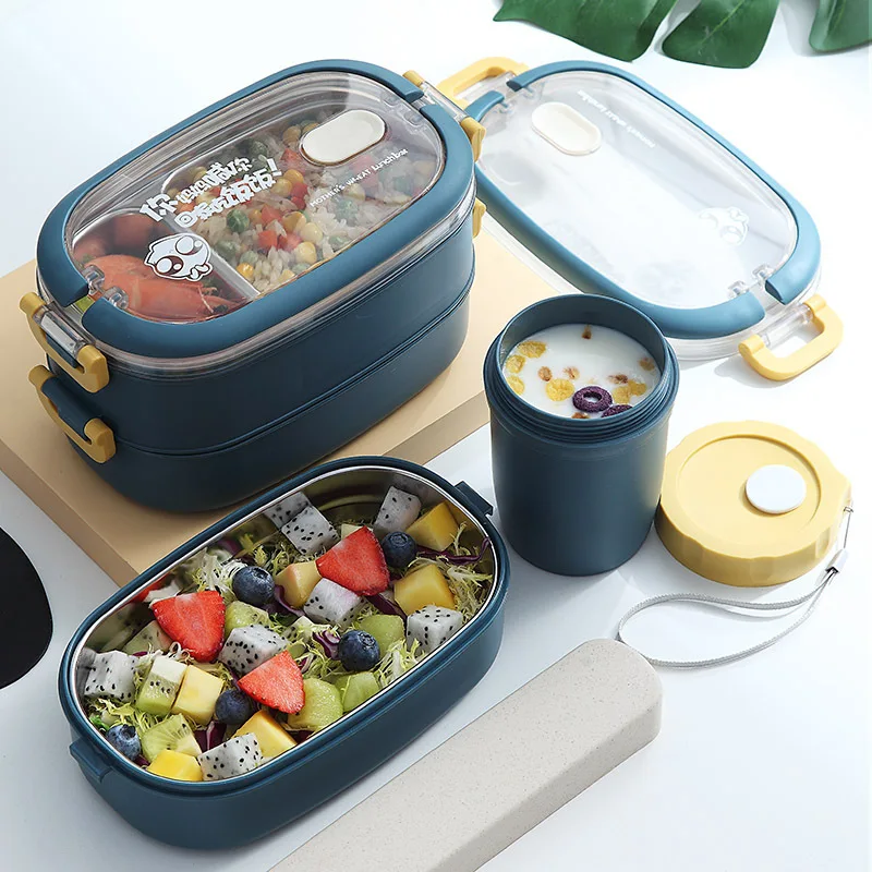 

Stainless Steel Student School Multi-Layer Insulation And Leak-Proof Fresh-Keeping Lunch Box Bento Food Fruit Storage Box
