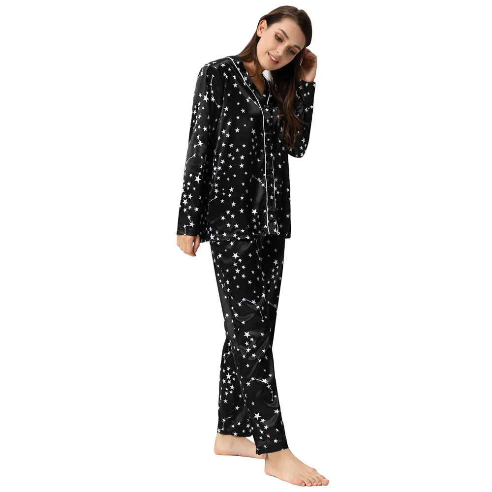 Womens Pajama set Sexy V-neck Long sleeves Tops and High Waist Pants Star pattern Casual Autumn Ladies Sleepwear Suit
Womens Pajama set Sexy V-neck Long sleeves Tops and High Waist Pants Star pattern Casual Autumn Ladies Sleepwear Suit
