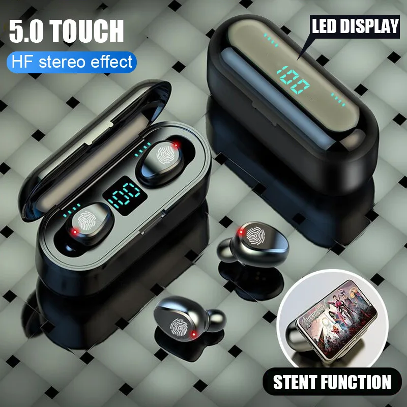 

F9 TWS Wireless Earphone Bluetooth Headphones LED Display With 2000mAh Power Bank Headsets With Microphone stereo sport earbuds