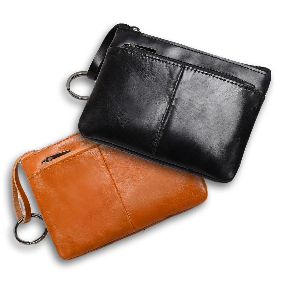 Мини-кошелек для мужчин и женщин бумажник из натуральной кожи на молнии