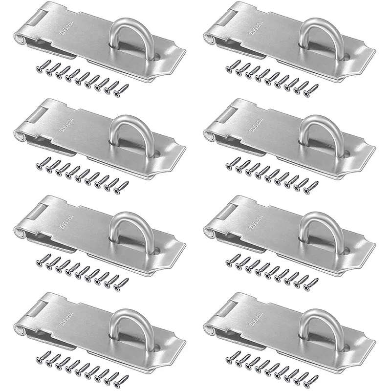 8Pcs 4.2 Inch Long Door Hasp Latch 2mm Thickness Lock Cabinet Gate Buckle 304 Stainless Steel Rust-Proof Padlock Silver
8Pcs 4.2 Inch Long Door Hasp Latch 2mm Thickness Lock Cabinet Gate Buckle 304 Stainless Steel Rust-Proof Padlock Silver
