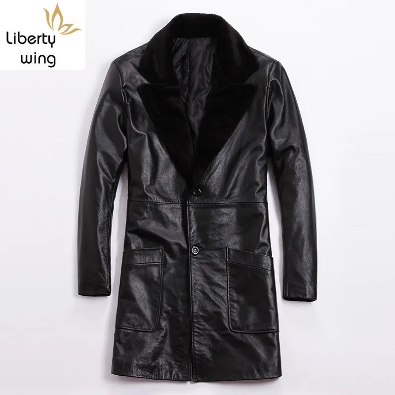 Brand Thick Genuine Leather Jacket Men Winter Slim Long Windbreaker Designer Fur Collar Single Breasted Warm Outerwear Plus Size
Brand Thick Genuine Leather Jacket Men Winter Slim Long Windbreaker Designer Fur Collar Single Breasted Warm Outerwear Plus Size