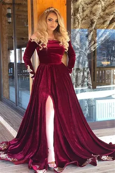 Velvet Long Sleeves Evening Dresses 2019 Off Shoulder Side Split Sweep Train Formal Prom Party Dresses Long Vestido De Fiesta
Velvet Long Sleeves Evening Dresses 2019 Off Shoulder Side Split Sweep Train Formal Prom Party Dresses Long Vestido De Fiesta