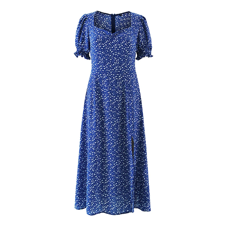 Simplee Sexy V-neck Split Summer Women Dress 2021 Fashion Blue Dot print Asymmetrical Midi Sundress Elegant Puff Sleeve Vestidos Simplee Sexy V-neck Split Summer Women Dress 2021 Fashion Blue Dot print Asymmetrical Midi Sundress Elegant Puff Sleeve Vestidos