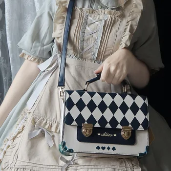 로리타 Jk 유니폼 학생 가방 체크 무늬 대학 여성 가방 메신저 카와이 소녀 학교 가방 Loli Cosplay Gothic Lolita Bag