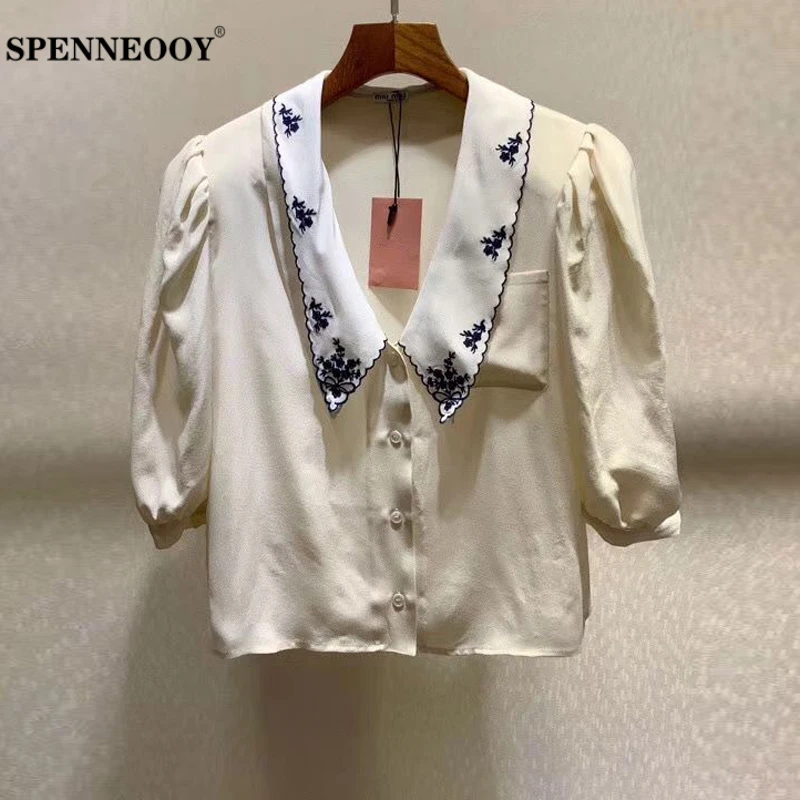 SPENNEOOY Designer Custom Runway Women Summer Solid Deep V Neck Silk Shirt Pockets Embroidery Ladies Vintage Blouse Tops
SPENNEOOY Designer Custom Runway Women Summer Solid Deep V Neck Silk Shirt Pockets Embroidery Ladies Vintage Blouse Tops