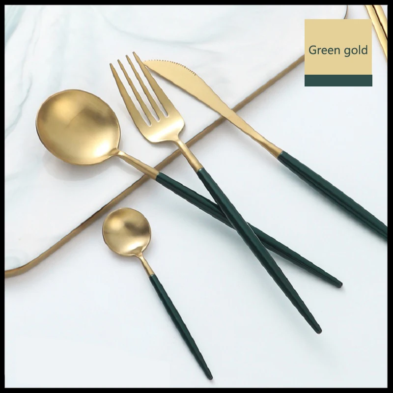 Factory 4pcs Green Gold Cutlery Set Beautiful Titanium Tableware 18/10 Stainless Steel for Kitchen Dishware Dining Table Set
Factory 4pcs Green Gold Cutlery Set Beautiful Titanium Tableware 18/10 Stainless Steel for Kitchen Dishware Dining Table Set