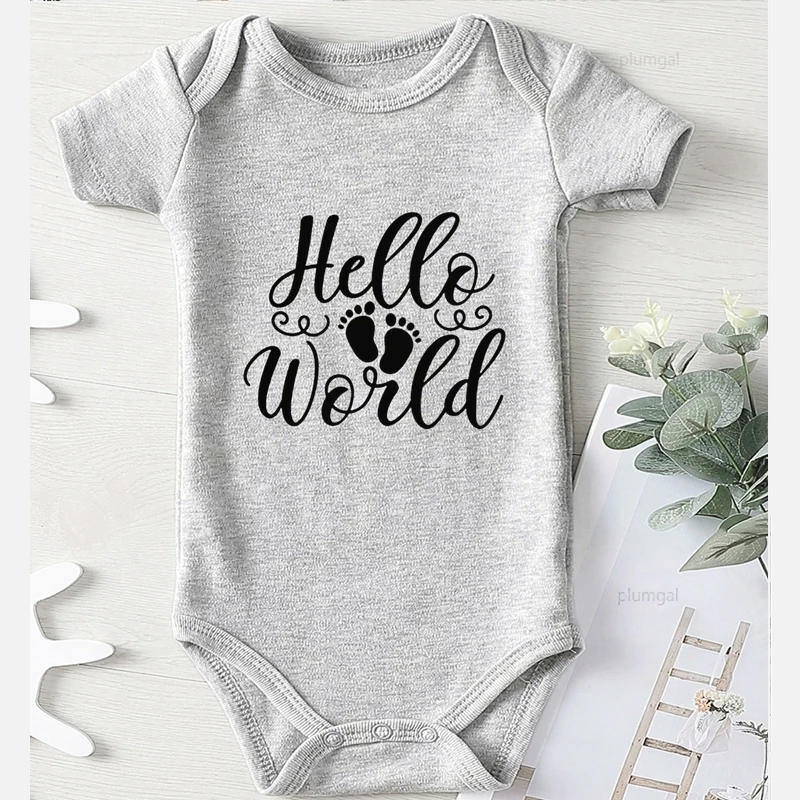 Одежда для младенцев стопы принт Hello World спортивный костюм наряды новорожденных