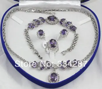 Lovely Sets Purple amethysts pendant necklace bracelet silver Stud earring Ring
Lovely Sets Purple amethysts pendant necklace bracelet silver Stud earring Ring