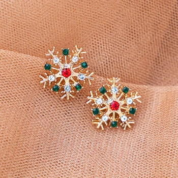 Cute Gold Color Snowflake Stud Earrings with Red Green Clear Crystal Fashion Casual Jewelry Christmas Birthday Gift Accessories 
Cute Gold Color Snowflake Stud Earrings with Red Green Clear Crystal Fashion Casual Jewelry Christmas Birthday Gift Accessories