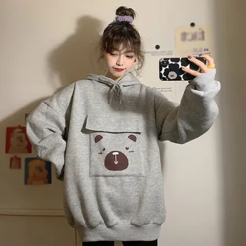 Women Korean Style Sweatshirt Plus Velvet Thick Print Large Pocket Hooded Pink Orange Bear Creative Cute Outwear One Size T
Women Korean Style Sweatshirt Plus Velvet Thick Print Large Pocket Hooded Pink Orange Bear Creative Cute Outwear One Size T