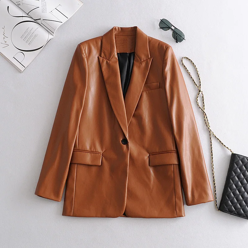 Блейзер Женский из ПУ кожи, свободная куртка, пальто, коричневая верхняя одежда, кожаный костюм
Блейзер Женский из ПУ кожи, свободная куртка, пальто, коричневая верхняя одежда, кожаный костюм