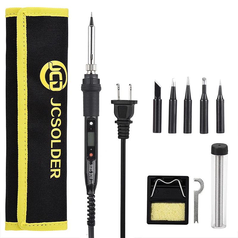 JCD Electric Soldering iron kit 80W 220V LCD adjustable temperature solder iron kit Welding tool set soldering tips wires 908S
JCD Electric Soldering iron kit 80W 220V LCD adjustable temperature solder iron kit Welding tool set soldering tips wires 908S