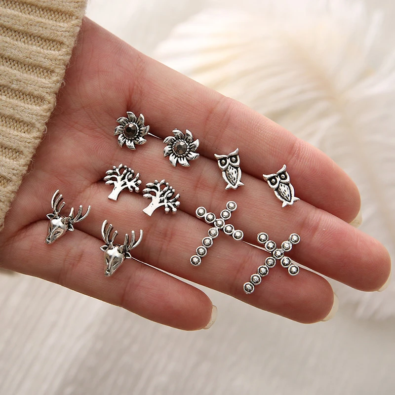 Ethnic Cross Stud Earrings For Women Vintage Jewelry Silver Animal Owl Deer Flower Tree Earings Set Accessories 2019 Wholesale
Ethnic Cross Stud Earrings For Women Vintage Jewelry Silver Animal Owl Deer Flower Tree Earings Set Accessories 2019 Wholesale