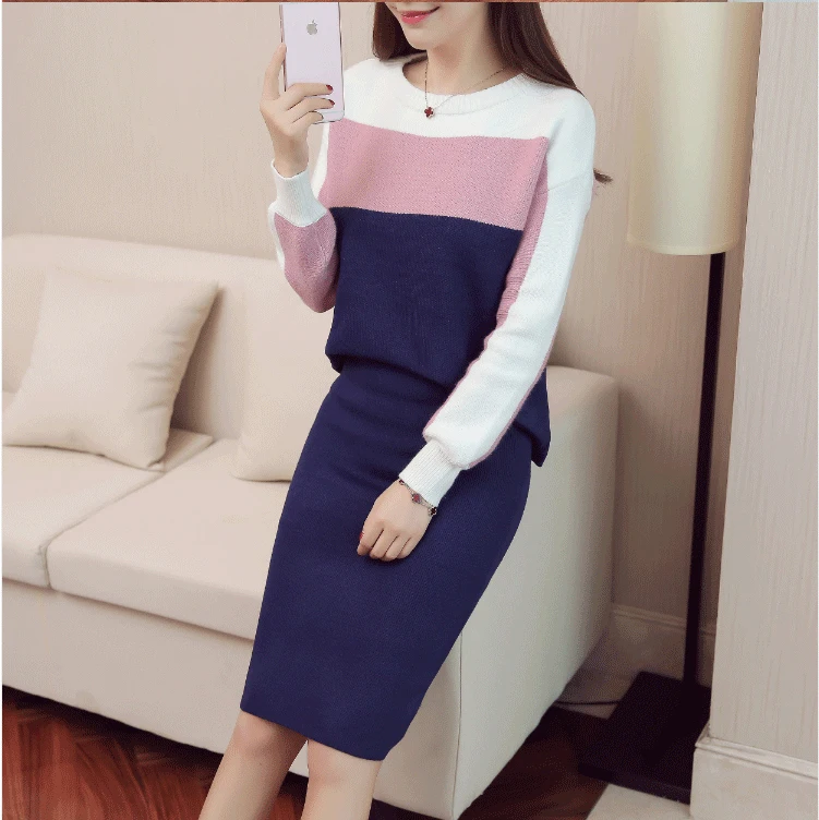 Fashion Women Kintting Tops+Skirts Suits Two Pieces Set 2018 New Slim Patchwork Knitted Sweater Skirt Set Women Clothing Autumn
Fashion Women Kintting Tops+Skirts Suits Two Pieces Set 2018 New Slim Patchwork Knitted Sweater Skirt Set Women Clothing Autumn