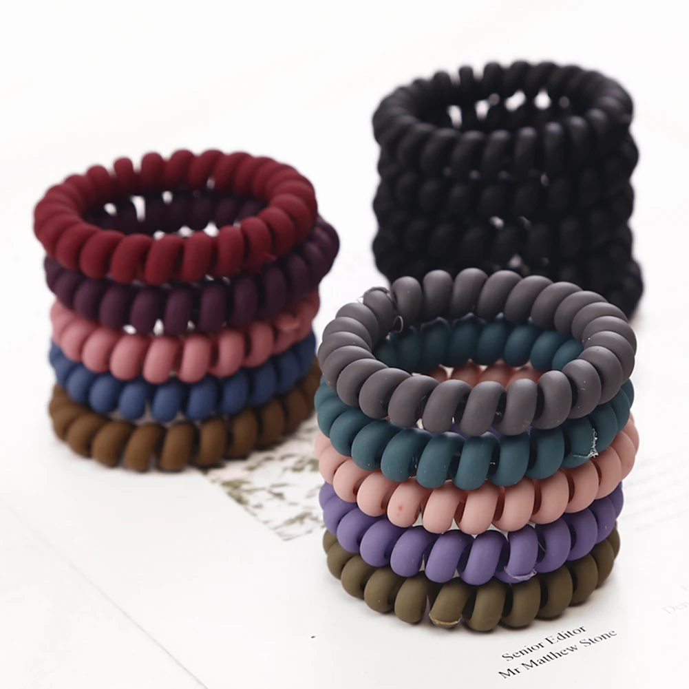 

Women Matt Solid Color Telephone Wire Rubber Bands Elastic Non-mark Spiral Ropes Girls Hair Ties Ponytail Holder Gum Scrunchies