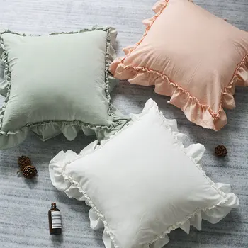 

45/50/60cm pink/white/green/grey/khaki lotus lace frill cushion cover solid color throw pillowcase lumabr pillow cover backrest