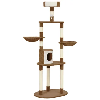 

Cat Tree with Sisal Scratching Posts Brown 180 cm Feature-packed Cat Tree Cats' Play Center Cat Gym for Multi-Cats Polyester