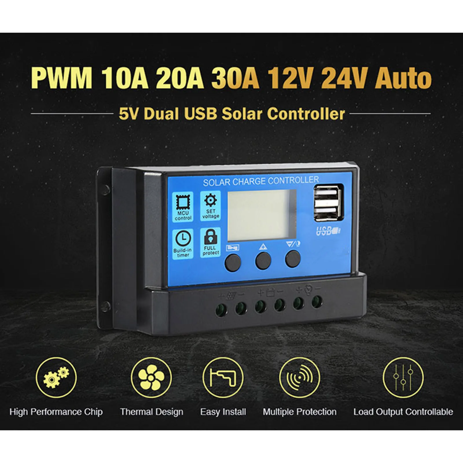 10A 20A 30A Solar Charge Controller 12V 24V Auto PWM 5V Output Regulator PV Home Battery Charger LCD Dual USB
10A 20A 30A Solar Charge Controller 12V 24V Auto PWM 5V Output Regulator PV Home Battery Charger LCD Dual USB