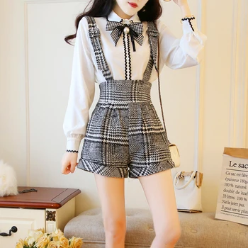 HAMALIEL Sweet Tweed 2 Piece Set Autumn Women Chiffon Bow White Shirt + Fashion Woolen Black Plaid Rompers Wide Leg Pants Set
HAMALIEL Sweet Tweed 2 Piece Set Autumn Women Chiffon Bow White Shirt + Fashion Woolen Black Plaid Rompers Wide Leg Pants Set