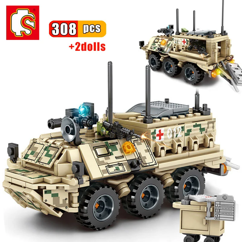 SEMBO 308pcs Military Panzer Tank Model Building Blocks WW2 Army Truck Armored ambulance Soldier Figures Toys For Children Gift
SEMBO 308pcs Military Panzer Tank Model Building Blocks WW2 Army Truck Armored ambulance Soldier Figures Toys For Children Gift
