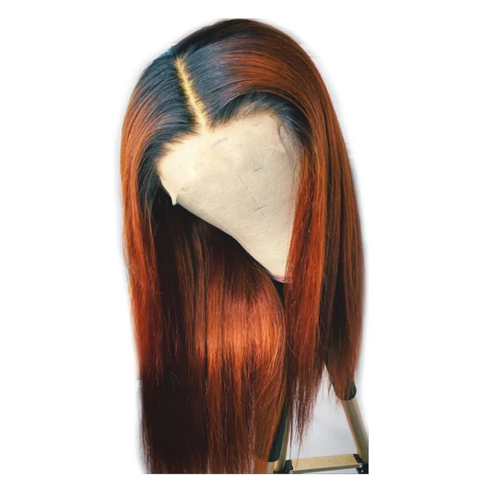 China supplier Ginger Orange Human Hair Full Lace Wigs with Baby Hair Brazilian Remy Straight Ombre Hair Glueless Wigs