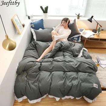Home Textile Japan Style Solid Color 4pcs Kids Bedding Set Ruffled Pillowcase Bed Linen Duvet Cover Set King Queen Twin Size
Home Textile Japan Style Solid Color 4pcs Kids Bedding Set Ruffled Pillowcase Bed Linen Duvet Cover Set King Queen Twin Size