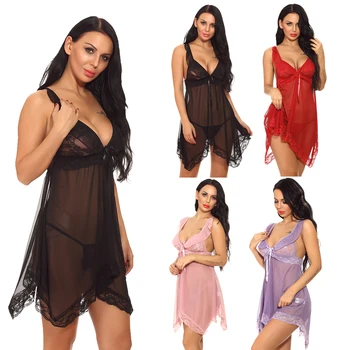 Sheer Lingerie For Women V Neck Irregular Lace Trim Skirt Pajamas Sleepwear Lace Lingerie Pajamas Lace Lingerie Pajama Set 
Sheer Lingerie For Women V Neck Irregular Lace Trim Skirt Pajamas Sleepwear Lace Lingerie Pajamas Lace Lingerie Pajama Set