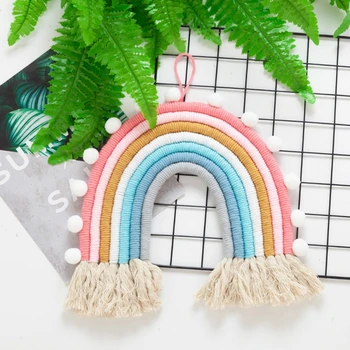 Children Room Handmade Woven Cotton Rope Tassel Rainbow Hanging Decoration Wall Hanging Decor With Felt Ball 
Children Room Handmade Woven Cotton Rope Tassel Rainbow Hanging Decoration Wall Hanging Decor With Felt Ball
