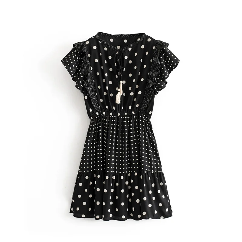 2019 Za Fashion Cute Women O-Neck Mini Dress Vintage Sweet Polka Dot Ruffles Tassel Bow Tie Chiffon Dress Casual Girls Vestidos 
2019 Za Fashion Cute Women O-Neck Mini Dress Vintage Sweet Polka Dot Ruffles Tassel Bow Tie Chiffon Dress Casual Girls Vestidos