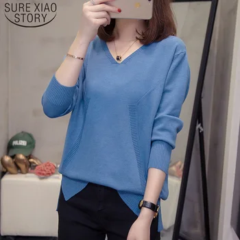 

New Autumn Winter Plus Size Clothes Regular Women Tops V-neck Thick Sweaters Office Lady Solid Fashion Pullovers Dull 5844 50