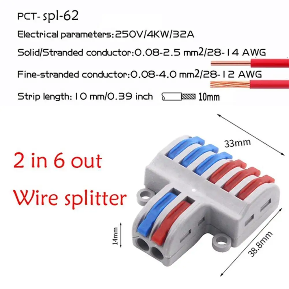 New Type Wire Connector 2 In 4/6 Out Wire Splitter Wiring Electrico Terminal Splicing Block Conector Compact K7T0
New Type Wire Connector 2 In 4/6 Out Wire Splitter Wiring Electrico Terminal Splicing Block Conector Compact K7T0