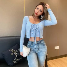 2021 New Sexy Flower Embroidery Blue Lace Up Cardigan and Camis Crop Top Autumn Women Long Sleeve O Neck Tops Knit Streetwear
2021 New Sexy Flower Embroidery Blue Lace Up Cardigan and Camis Crop Top Autumn Women Long Sleeve O Neck Tops Knit Streetwear