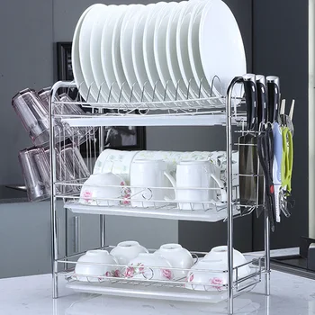 3 Tiers Wrought Iron Dish Drainer Kitchen Utensils Storage Rack With Cup Holder Home Organizer Kitchen Shelf - Silver + White 
3 Tiers Wrought Iron Dish Drainer Kitchen Utensils Storage Rack With Cup Holder Home Organizer Kitchen Shelf - Silver + White