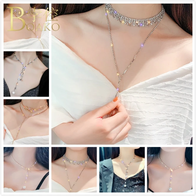 BOAKO Bling Rhinestone Necklace Women Zircon Chain Necklace Sparkling Crystal Chokers Necklace Glitter Party Korea Girl Colar Z5 
BOAKO Bling Rhinestone Necklace Women Zircon Chain Necklace Sparkling Crystal Chokers Necklace Glitter Party Korea Girl Colar Z5