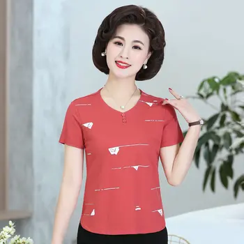 Women Summer Tshirts Red Orange Floral Printing Cotton Tops Female Casual Short Sleeve Round Collar Slim FIt Daily Tshirt Mom
Women Summer Tshirts Red Orange Floral Printing Cotton Tops Female Casual Short Sleeve Round Collar Slim FIt Daily Tshirt Mom