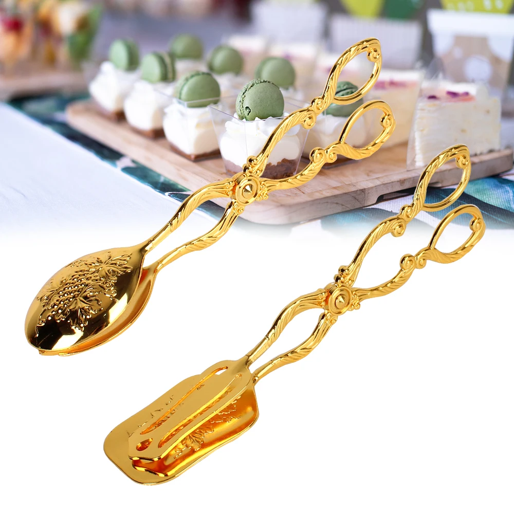 

Snack Cake Clip Baking Barbecue Tool Buffet Food Tong Fruit Salad Cake Clip Vintage Style Gold-plated Salad Pastry Clamp