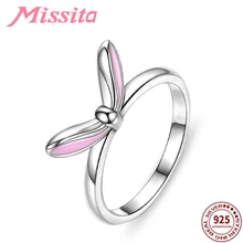MISSITA 925 スターリングシルバー素敵なウサギピンクの耳リング結婚記念日のギフトシルバーリングブランドジュエリ(China)