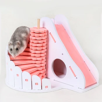 

Hamster Hideout Small Animals Wooden House Funny Slide Exercise Toy for Mice Gerbil Rat Dwarf Hamster