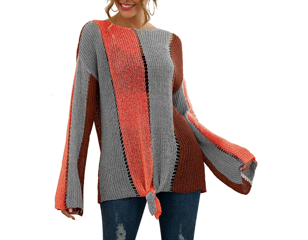 Women Wardrobe Sexy Loose Knit Sweater Color Block Patchwork Hollow Out Front Knot Pullover Jumper
Women Wardrobe Sexy Loose Knit Sweater Color Block Patchwork Hollow Out Front Knot Pullover Jumper
