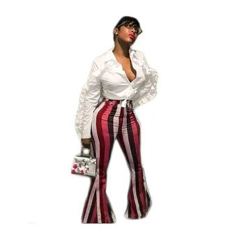 2019 New High Waist Striped Pants Women Elastic Flare Trousers Flare Pants Casual Long Plus Size Pants 
2019 New High Waist Striped Pants Women Elastic Flare Trousers Flare Pants Casual Long Plus Size Pants